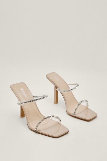 Patent Diamante Strap Heeled Mules nude