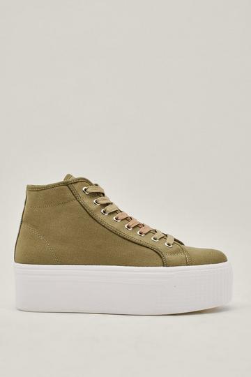High Top Flatform Lace Up Canvas Sneakers khaki