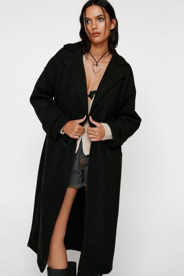 Faux Wool Double Breasted Longline Coat black