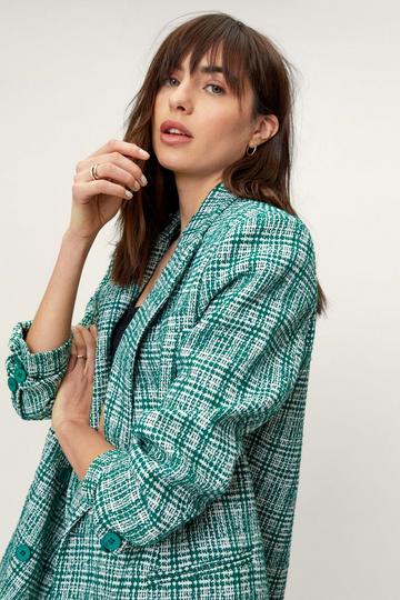 Check Boucle Double Breasted Oversized Blazer bottle green