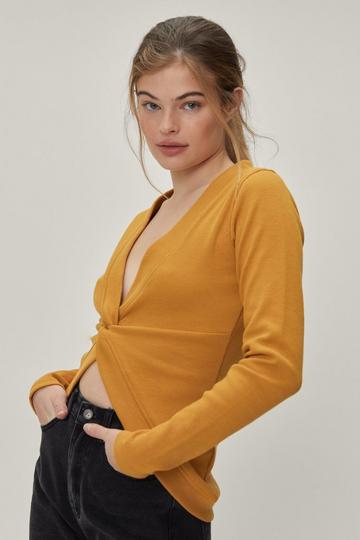 Twist Front Ribbed Longline Top mustard