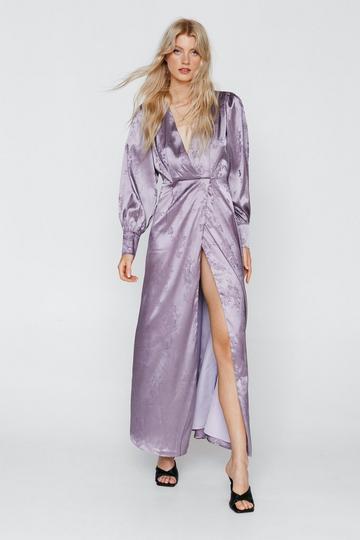 Lilac Purple Jacquard Long Sleeve Maxi Dress