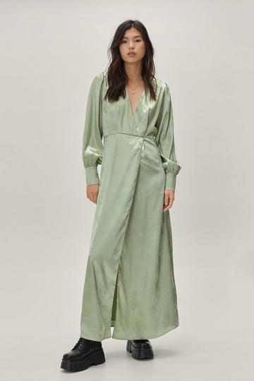 Sage Green Jacquard Long Sleeve Maxi Dress