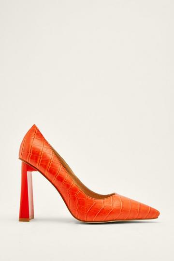 Faux Croc Effect Court Heels orange