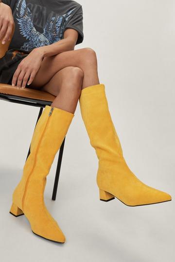 Yellow Bright Faux Suede Pointed Knee High Boots
