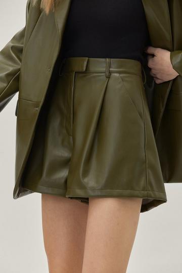 High Waisted Tailored Faux Leather Shorts olive