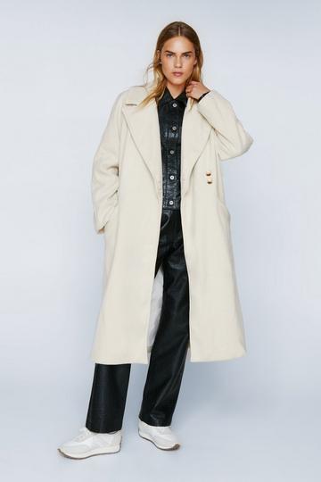 Cream White Wool Blend Oversized Duster Coat