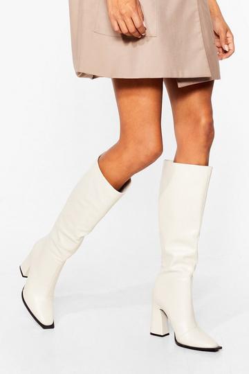 Square Toe Heeled Knee High Boots off white