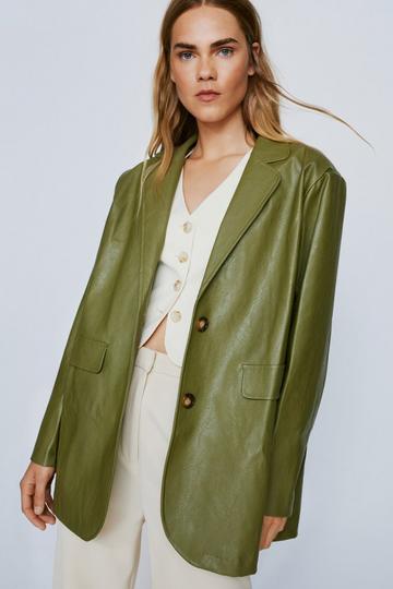Faux Leather Single Breasted Blazer olive