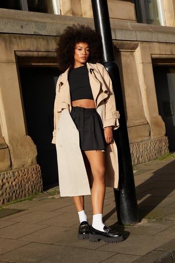 Stone Beige Two Tone Oversized Belted Trench Coat
