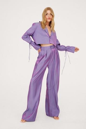 Purple Satin Shimmer High Waisted Wide Leg Pants