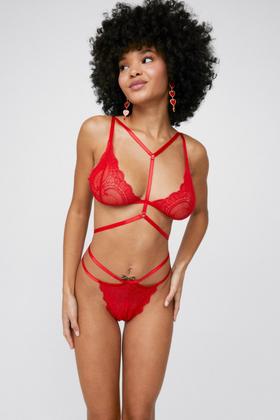 Mesh Longline Corset Bralette and Thong Set