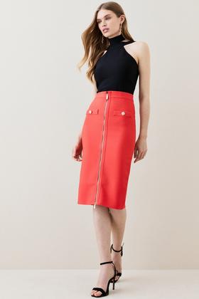 Pinstripe Corset Waist Zip Front Pencil Skirt