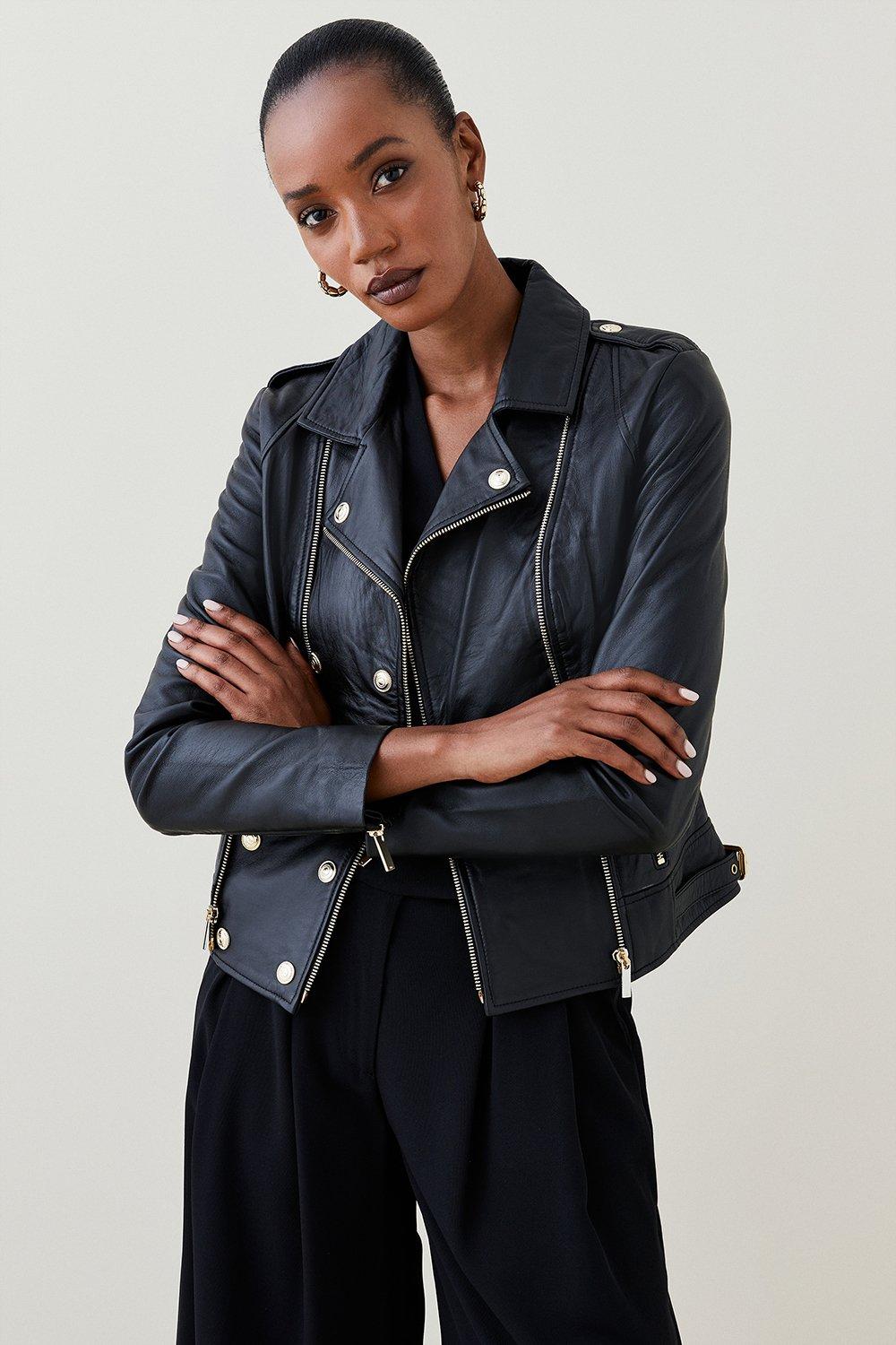 Karen millen collarless leather jacket sale