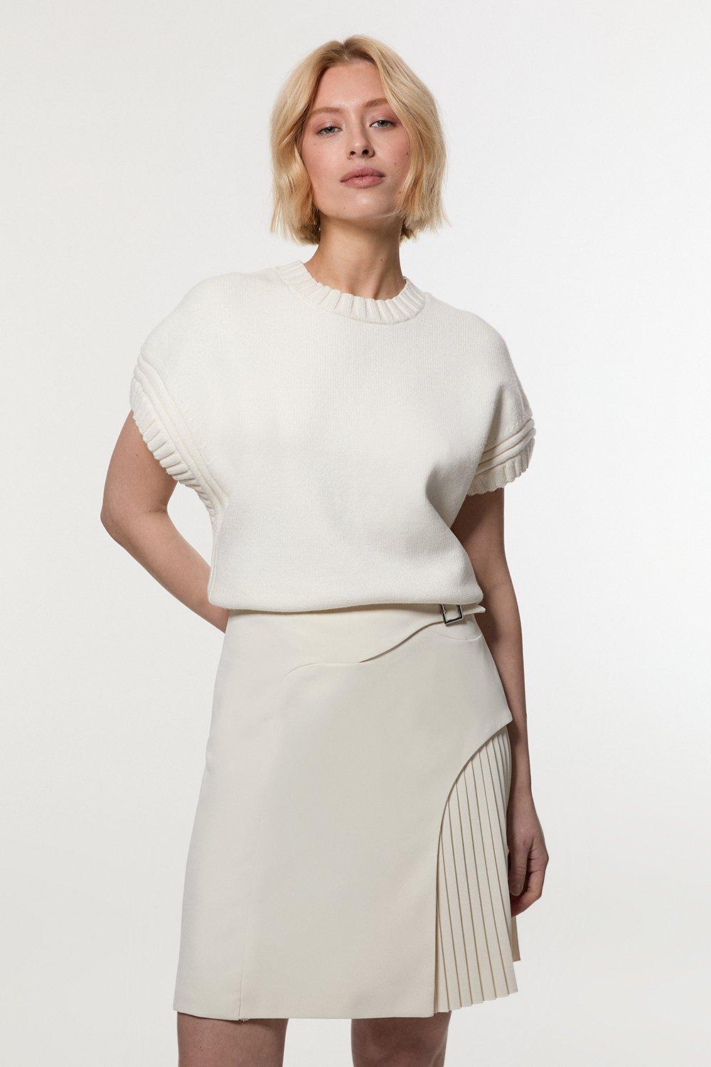 Twill Woven Belt Detail Pleated Mini Skirt | Karen Millen