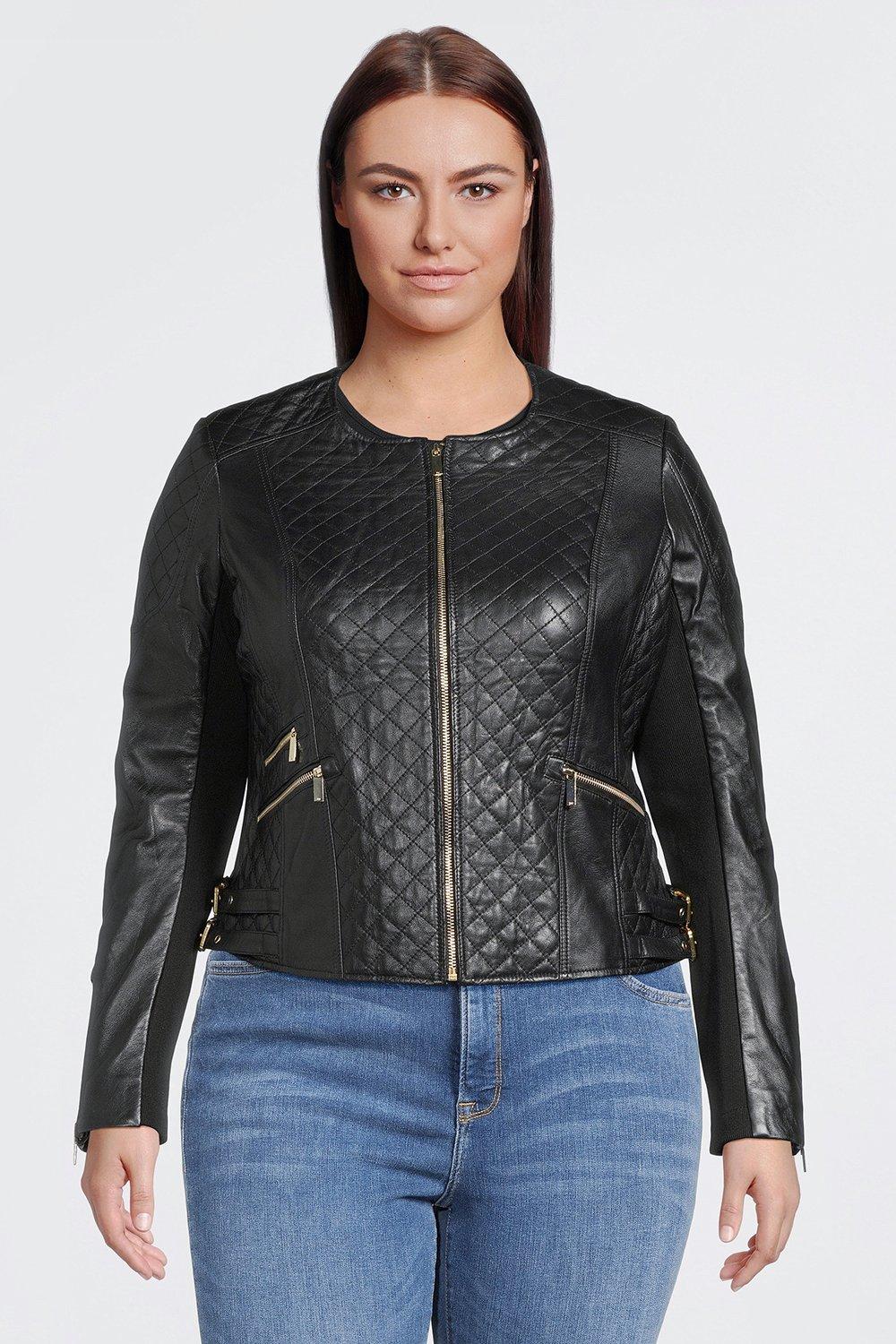 Leather Strong Shoulder Moto Jacket | Karen Millen