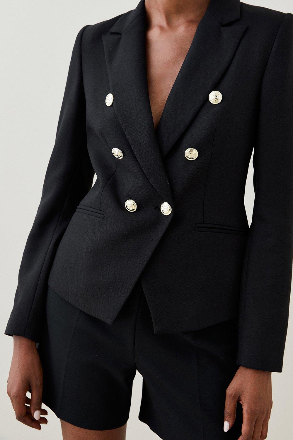 Compact Stretch Military Button Jacket | Karen Millen