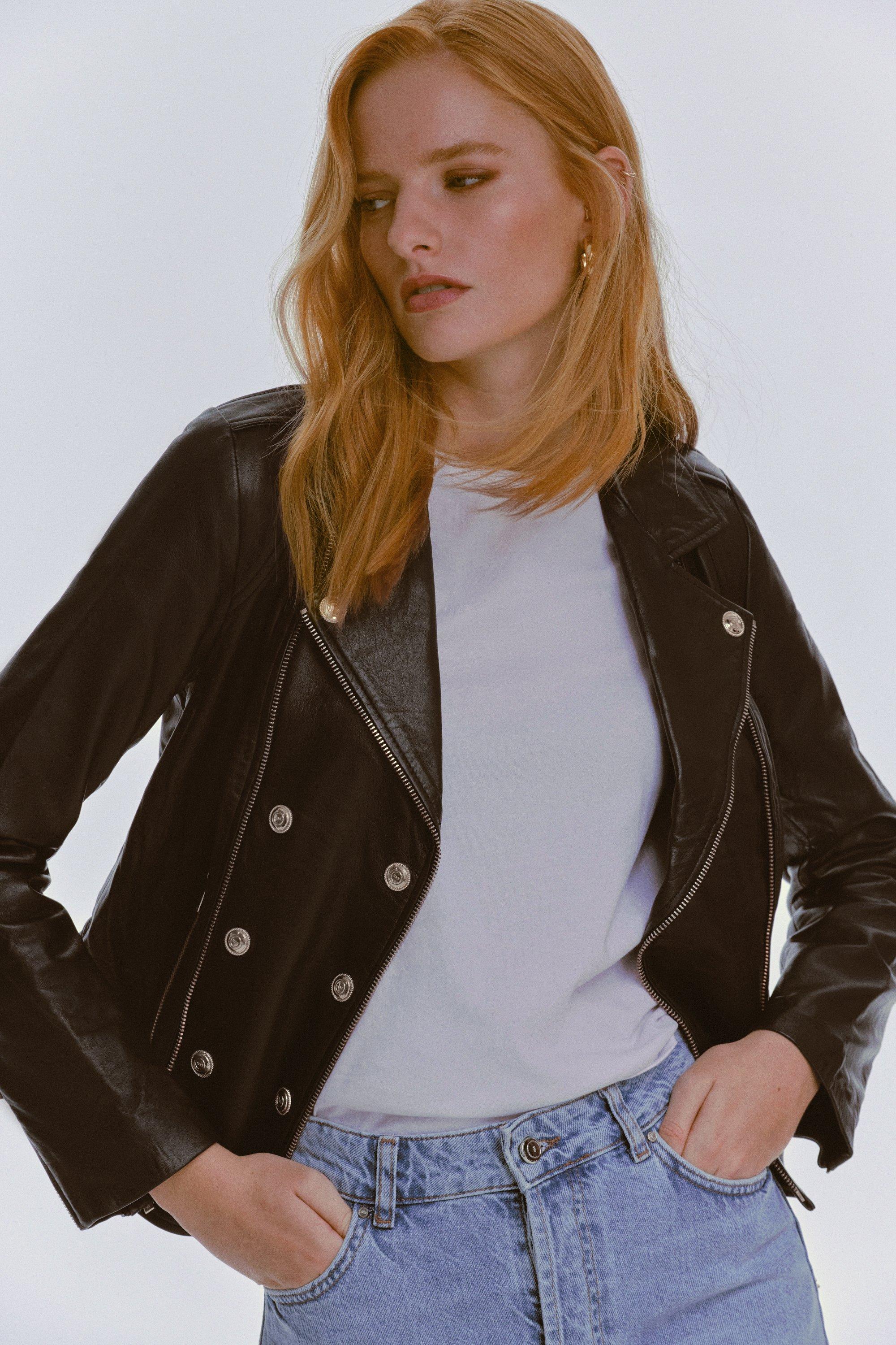 Leather Clean Collarless Moto Jacket Karen Millen