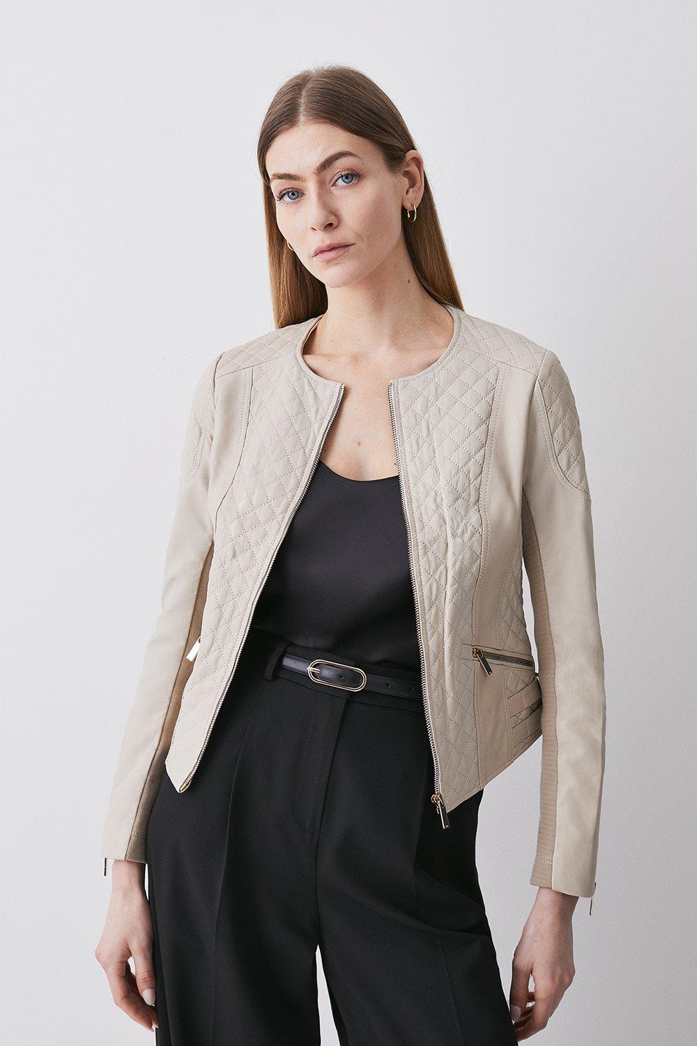 Karen millen cream top leather jacket