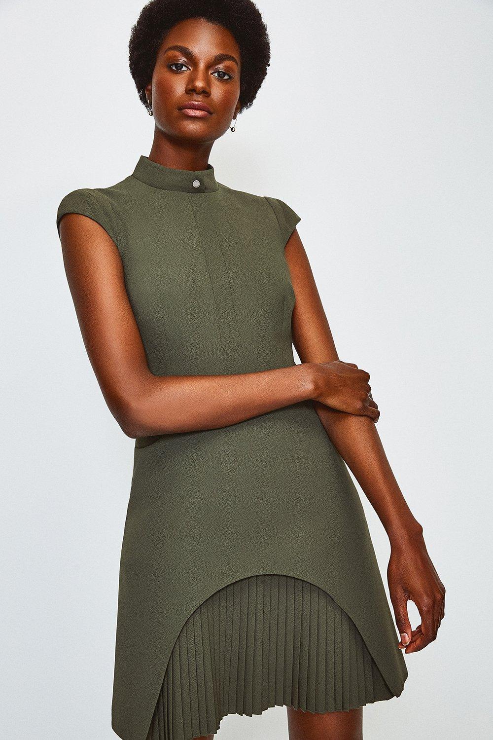 Leather Zip Military Button A Line Dress | Karen Millen