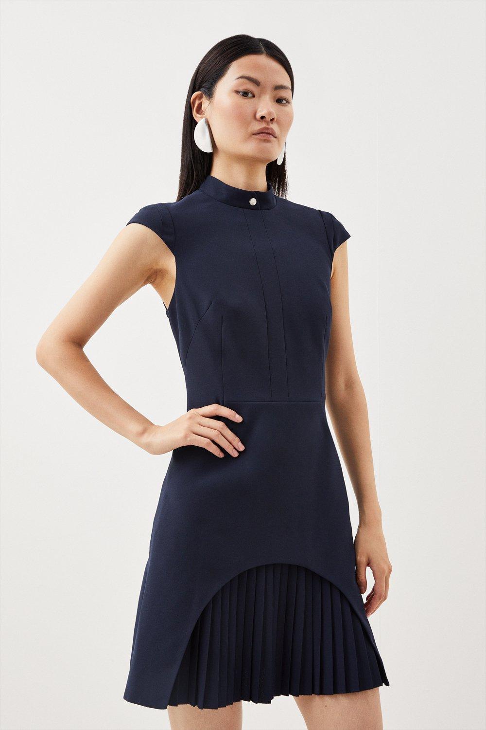 Compact Stretch Military Button A Line Dress | Karen Millen