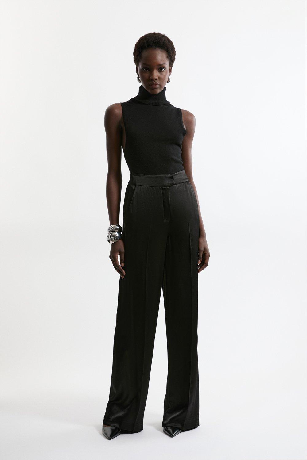 Linen Wide Leg Buckle Detail Woven Pants | Karen Millen Linen Wide Leg Buckle Detail Woven Pants | Karen Millen