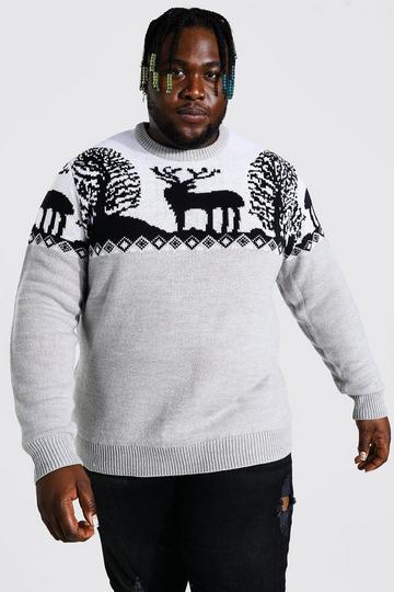 Plus Size Fairisle Knitted Christmas Jumper grey marl