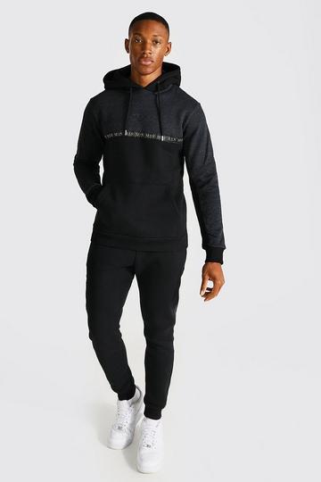 Black Man Roman Tape Colour Block Hooded Tracksuit