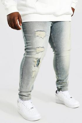 Men's Plus Skinny Stretch All Over Rip Jeans