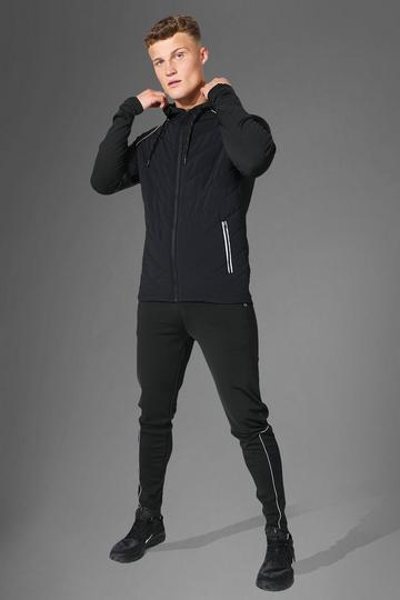 Black Active Gym Quilted Zip Thru Hoodie Tracksuit