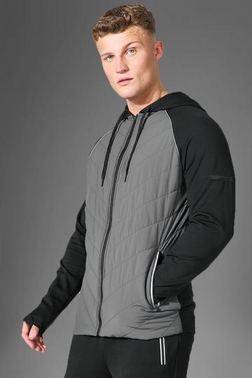 Black Active Gym Contrast Quilted Zip Thru Hoodie