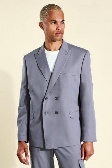 Oversized Double Breasted Suit Jacket slate