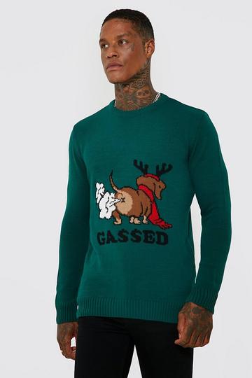 Gassed Slogan Christmas Jumper bottle green