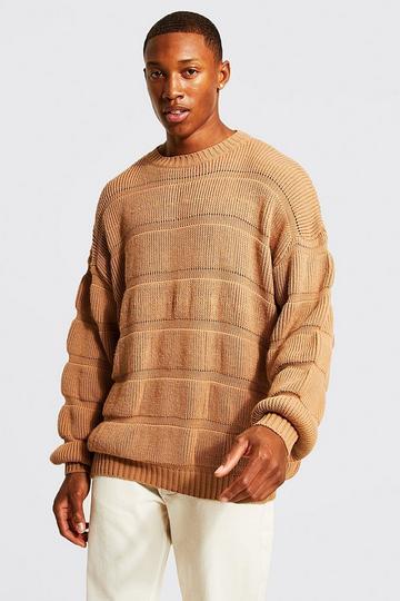 Oversized Structured Knit Crew Neck Jumper rust