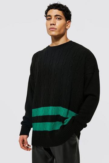 Oversized Cable Knitted Jumper With Stripes black