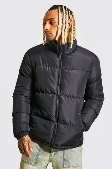 Black Funnel Neck Panelled Puffer