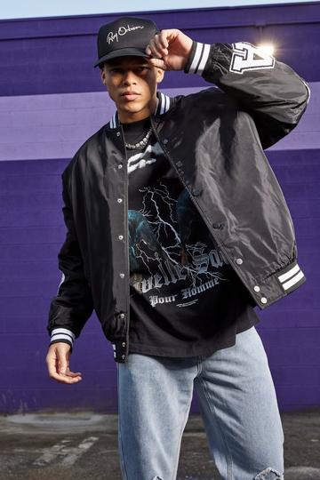 Black Nylon Padded Bomber With All Over Badges