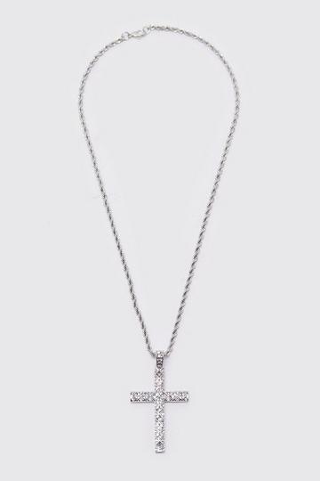 Silver Iced Crystal Cross Necklace with Gift Bag