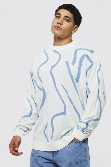 Cream White Oversized Wave Knitted Jumper
