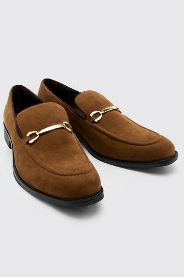 Tan Brown Faux Suede Snaffle Loafer