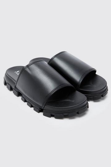 Chunky Faux Leather Slider black