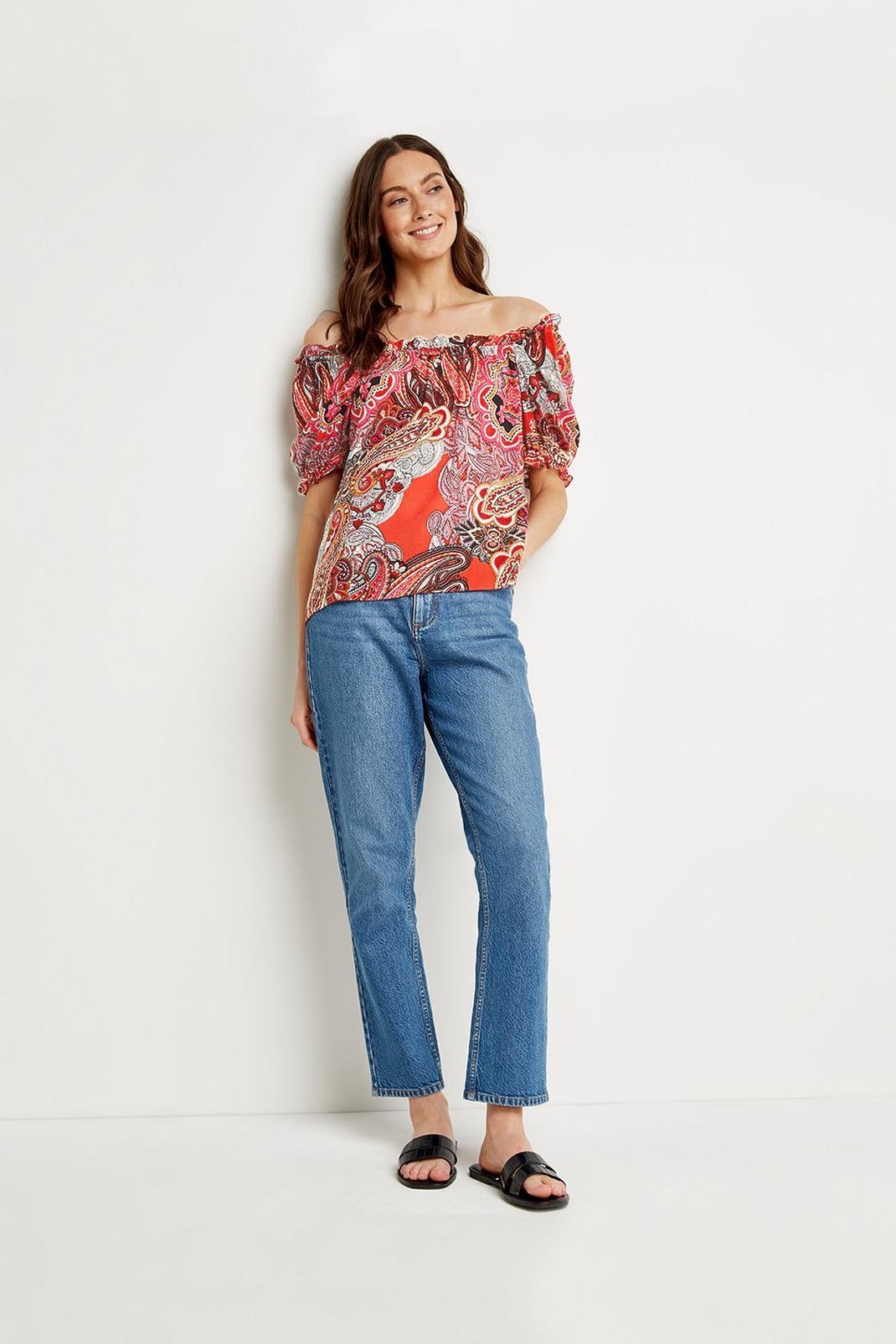 Red Pop Paisley Bardot Top image number 1