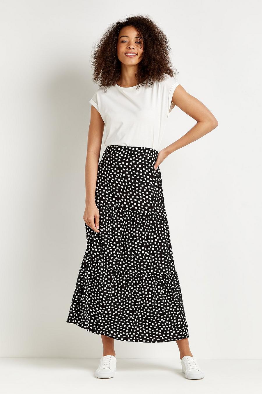 Black Spot Jersey Maxi Skirt
