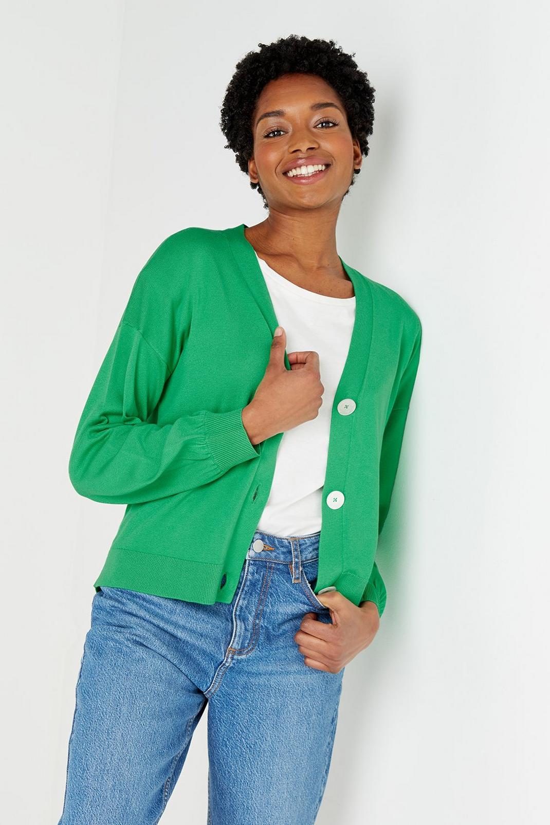 Green Button Crop Cardigan image number 1