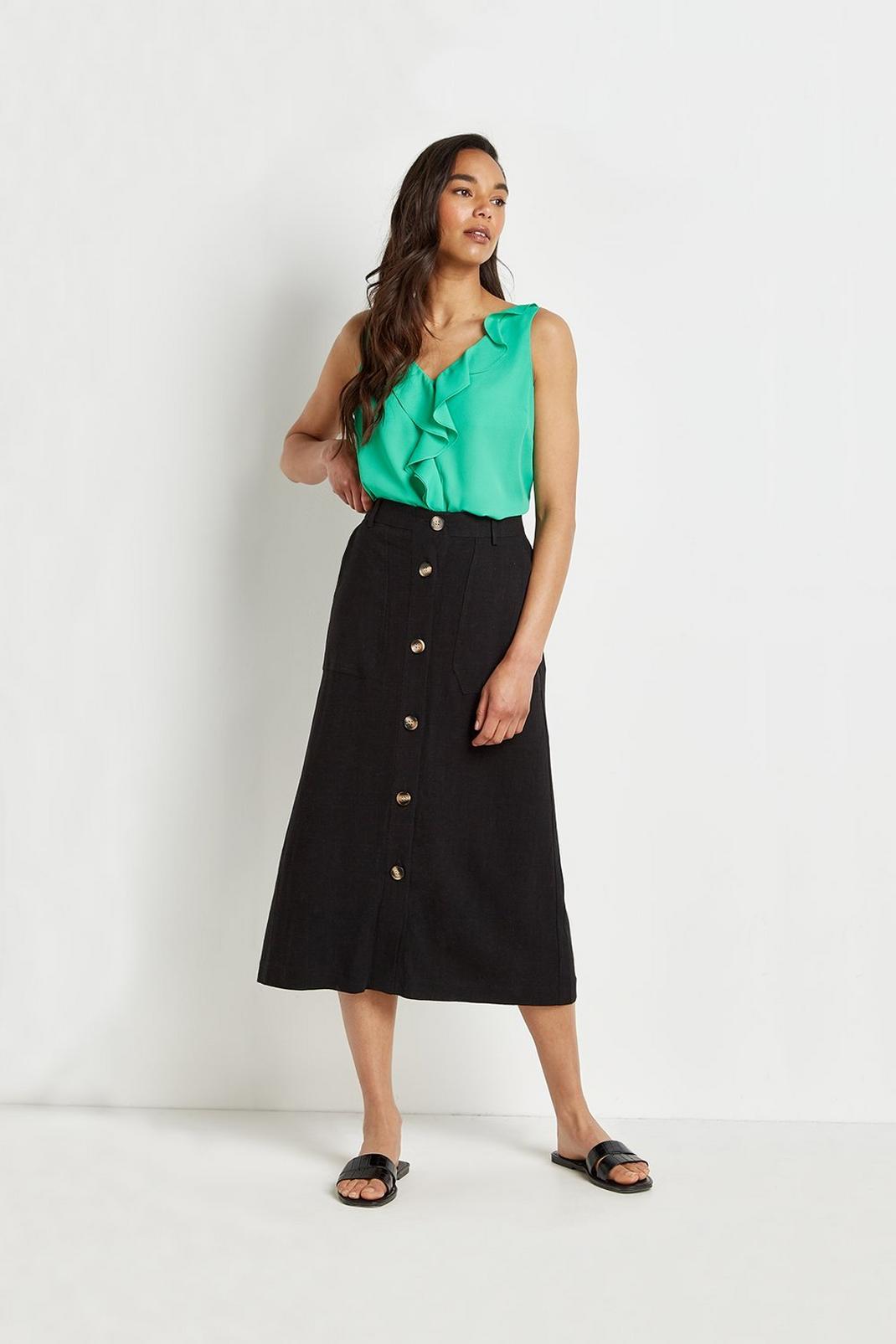 Black Tall Linen Look Button Through Skirt image number 1