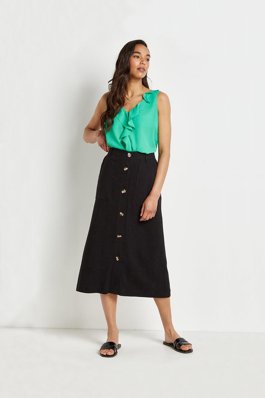 Tall Linen Look Button Through Skirt