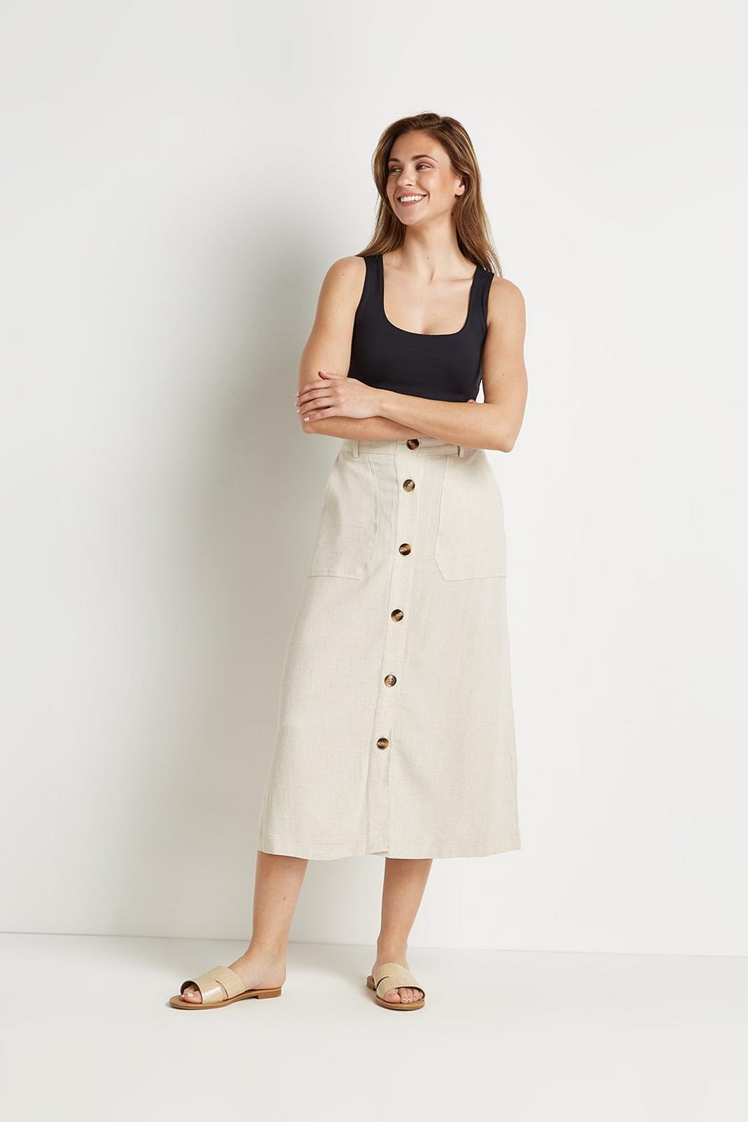 Stone Tall Linen Look Button Through Skirt image number 1