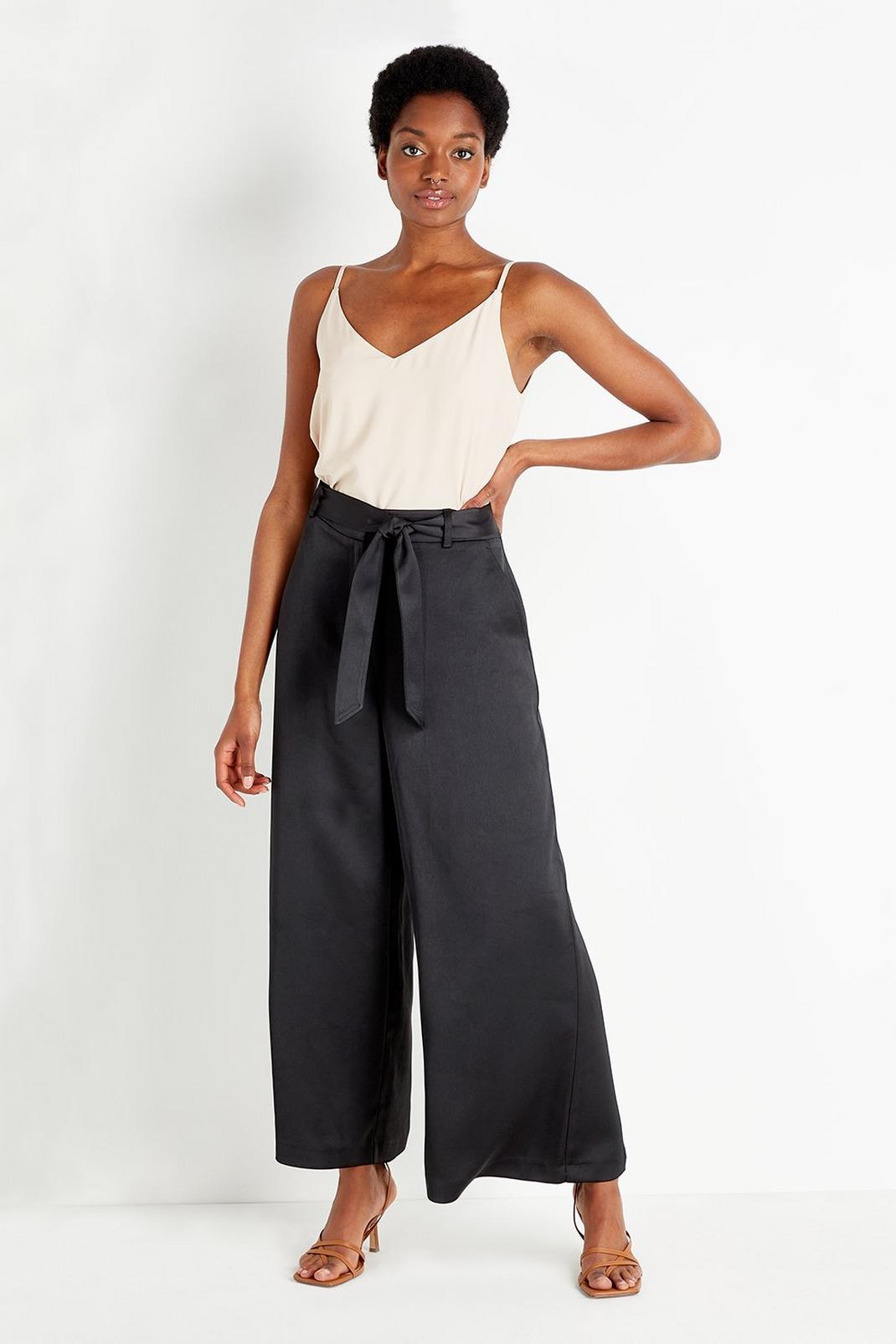 105 Petite Satin Belted Wide Leg Trouser image number 1