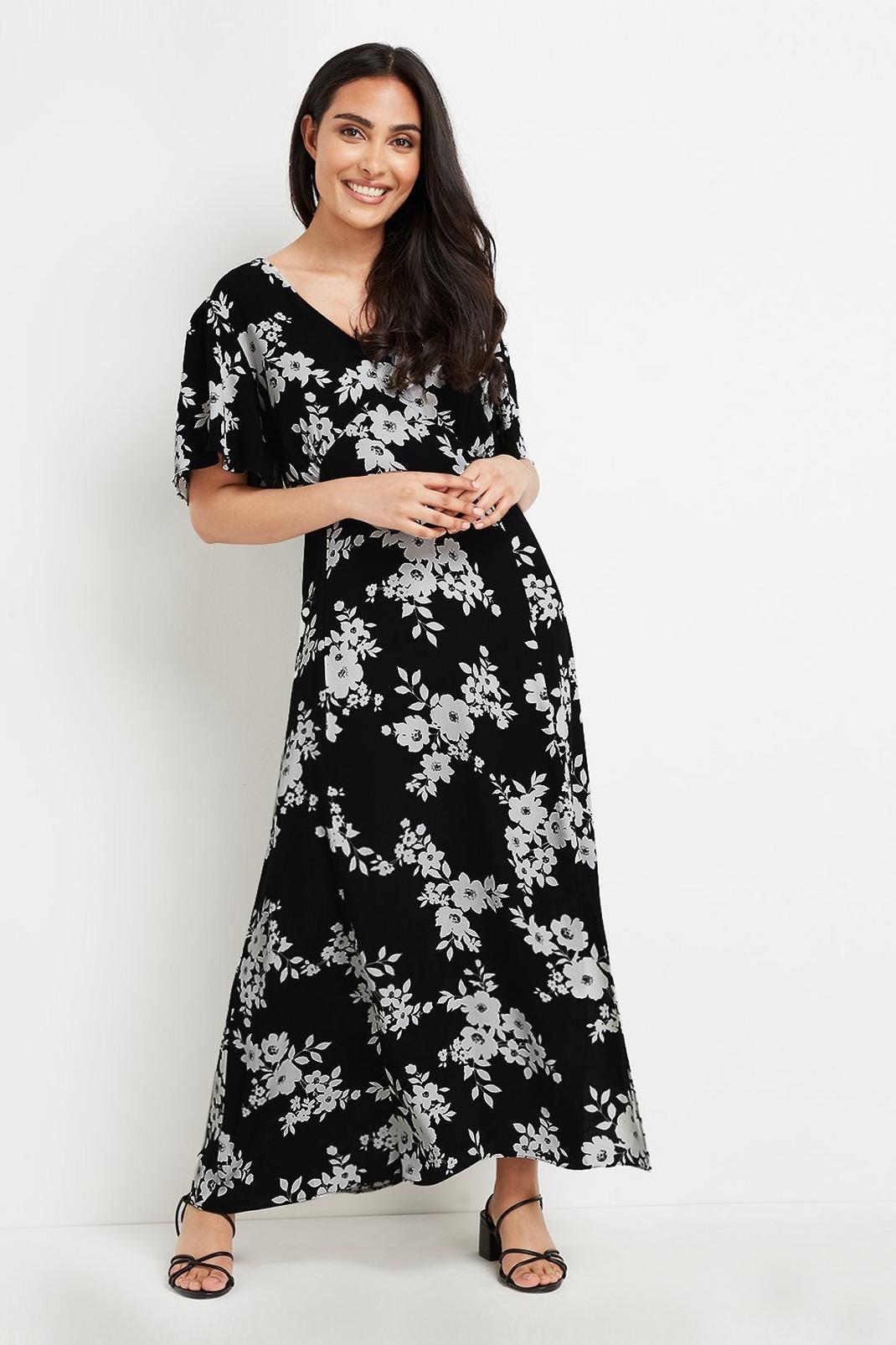 Black Petite Shadow Floral Maxi Dress image number 1