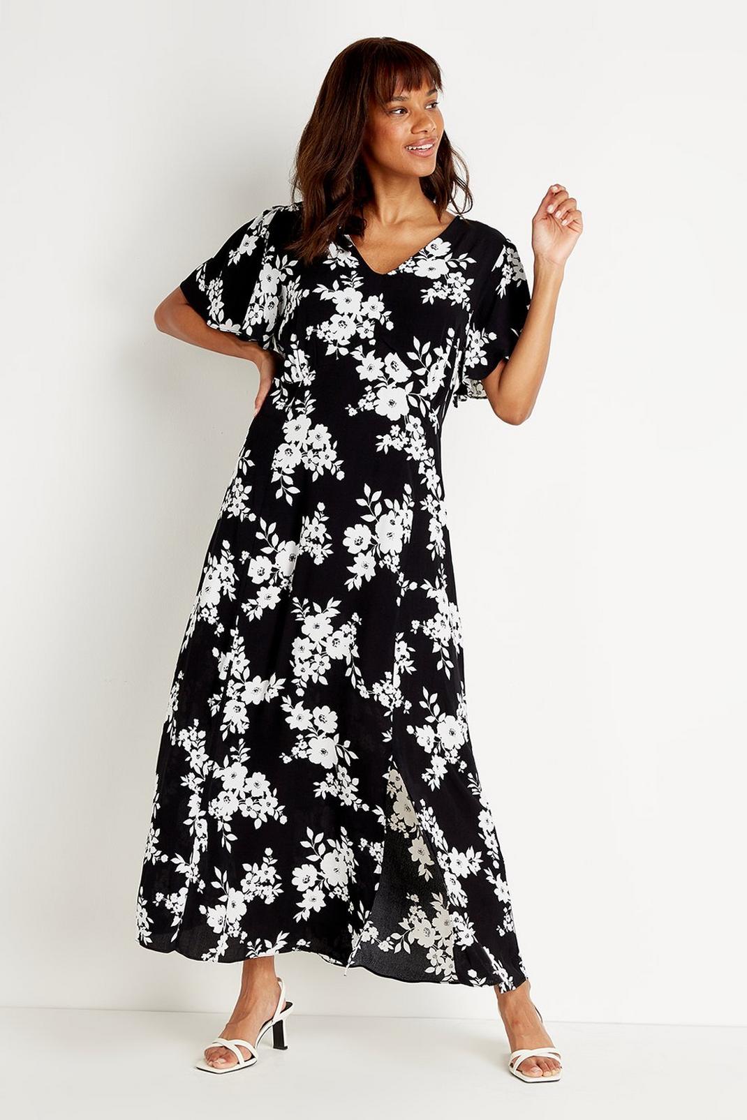 Black Tall Shadow Floral Midi Dress image number 1